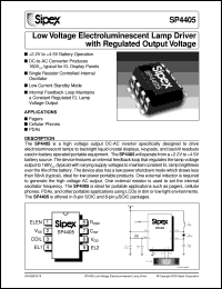 SP4405EU datasheet: Low voltage electroluminescent lamp driver with regulated output voltage SP4405EU