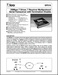 SP516CF datasheet: 20Mbps 7 driver,7 receivers multiprotocol serial transceiver with termination disable SP516CF