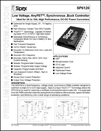 SP6120CY datasheet: Low voltage,AnyFET,synchronous,buck controller SP6120CY