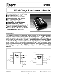 SP6660CP datasheet: 200mA charge pump inverter or doubler SP6660CP