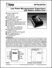 SP704CP datasheet: Low power microprocessor supervisory with battery switch-over SP704CP