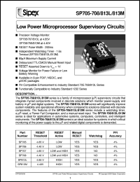 SP705EU datasheet: Low power microprocessor supervisory circuits SP705EU