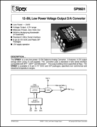 SP9601KS datasheet: 12-Bit,low power voltage output D/A converter SP9601KS