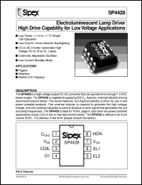 SP4428NEB datasheet: Ectroluminescent lamp driver higt drive capability for low voltage applications SP4428NEB