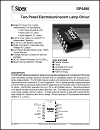 SP4490UEB datasheet: Two panel ectroluminescent lamp driver SP4490UEB