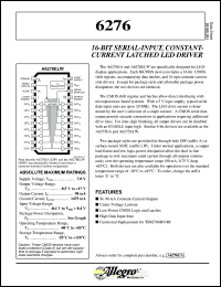 A6276SA datasheet: 16-Bit serial-input,constant-current latched LED driver A6276SA