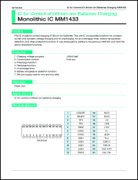 MM1433 datasheet:  IC for control of lithium ion batteries chargihg (one cell) MM1433