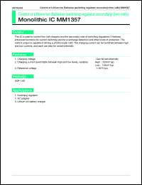 MM1357 datasheet: Control of lithium ion batteries(switching regulator secondfary)(two cells) MM1357