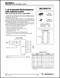 MC74HC137D datasheet: 1-of-8 decoder/demultiplexer with address latch MC74HC137D