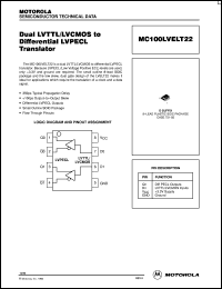 MC100LVELT22 datasheet: Dual LVTTL/LVCMOS to differential LVPECL translator MC100LVELT22
