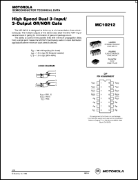 MC10212P datasheet: High speed 3-input/3-output NOR gate MC10212P