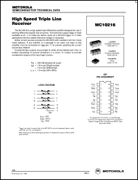 MC10216FN datasheet: High speed triple line receiver MC10216FN