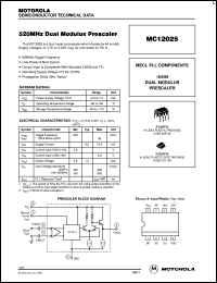 MC12025P datasheet: 520 MHz dual modulus prescaler MC12025P