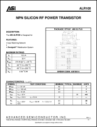 ALR100 datasheet: NPN silicon RF power transistor ALR100