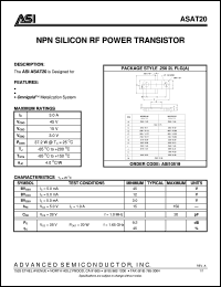 ASAT20 datasheet: NPN silicon RF power transistor ASAT20