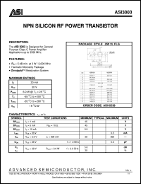 ASI3003 datasheet: NPN silicon RF power transistor ASI3003