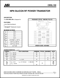 CBSL100 datasheet: NPN silicon RF power transistor CBSL100