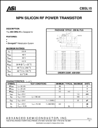 CBSL15 datasheet: NPN silicon RF power transistor CBSL15