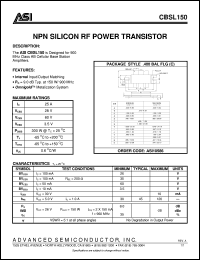 CBSL150 datasheet: NPN silicon RF power transistor CBSL150