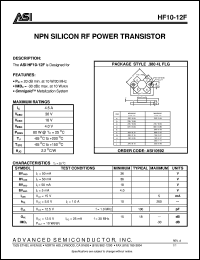 HF10-12F datasheet: NPN silicon RF power transistor HF10-12F