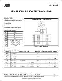 HF15-28S datasheet: NPN silicon RF power transistor HF15-28S