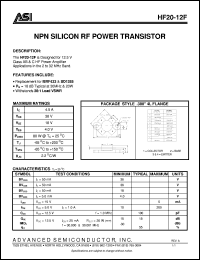 HF20-12F datasheet: NPN silicon RF power transistor HF20-12F