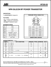 HF250-50 datasheet: NPN silicon RF power transistor HF250-50