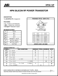 HF50-12F datasheet: NPN silicon RF power transistor HF50-12F