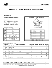 HF75-50F datasheet: NPN silicon RF power transistor HF75-50F