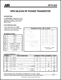 HF75-50S datasheet: NPN silicon RF power transistor HF75-50S