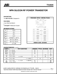 TVU025 datasheet: NPN silicon RF power transistor TVU025