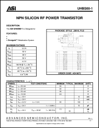UHBS60-1 datasheet: NPN silicon RF power transistor UHBS60-1