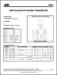 UML5 datasheet: NPN silicon RF power transistor UML5