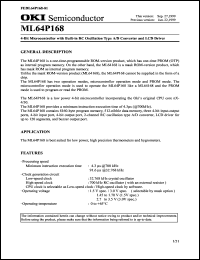 ML64P168-xxxGA datasheet: 4-bit microcontroller with built-in RC oscillation type A/D converter and LCD driver ML64P168-xxxGA