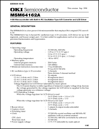 MSM64162A-xxxGS-BK datasheet: 4-bit microcontroller with built-in RC oscillation type A/D converter and LCD driver MSM64162A-xxxGS-BK