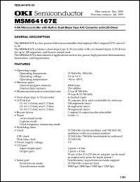 MSM64167E-xxxGA datasheet: 4-bit microcontroller with built-in dual-slope type A/D converter and LCD driver MSM64167E-xxxGA