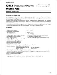 MSM7728GS-K datasheet: Single rail lenear CODEC MSM7728GS-K