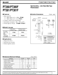 PT380 datasheet: High sensitivity,3mm resin mold type phototransistor PT380
