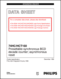 74HC160D datasheet: Presettable synchronous BCD decade counter; asynchronous reset 74HC160D