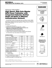 BUD44D2 datasheet: High speed, high gain bipolar NPN power transistor with integrated collector-emitter diode and built-in efficient antisaturation network BUD44D2