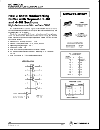 MC74HC367N datasheet: Hex 3-state noninverting buffer with separate 2-bit and 4-bit sections MC74HC367N
