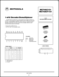 MC74ACT151N datasheet: 1-of-8 decoder,demultiplexer MC74ACT151N