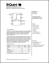 TQ3131 datasheet: 3V cellular band CDMA/AMPS LNA IC TQ3131