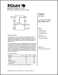 TQ3632 datasheet: Low current, 3V PCS band CDMA LNA IC TQ3632