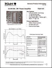 TGA1141 datasheet: 33-36 GHz power amplifier TGA1141