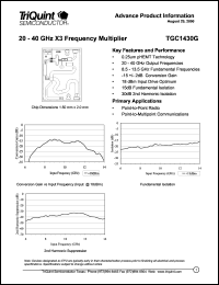 TGC1430G datasheet: 20-40 GHz X2 frequency multiplier TGC1430G
