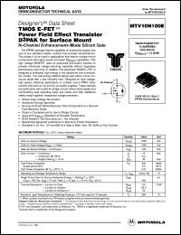 MTV10N100E datasheet: TMOS E-FET  power field effect transistor D3PAK for surface mount MTV10N100E
