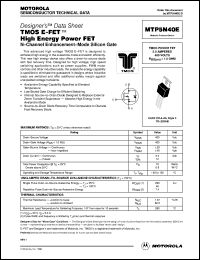 MTP5N40E datasheet: TMOS E-FET high energy power FET MTP5N40E