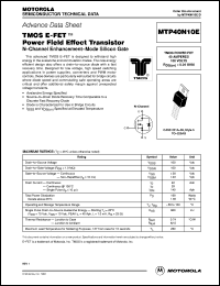 MTP40N10E datasheet: TMOS E-FET power field effect transistor MTP40N10E