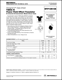 MTP10N10E datasheet: TMOS IV power field effect transistor MTP10N10E